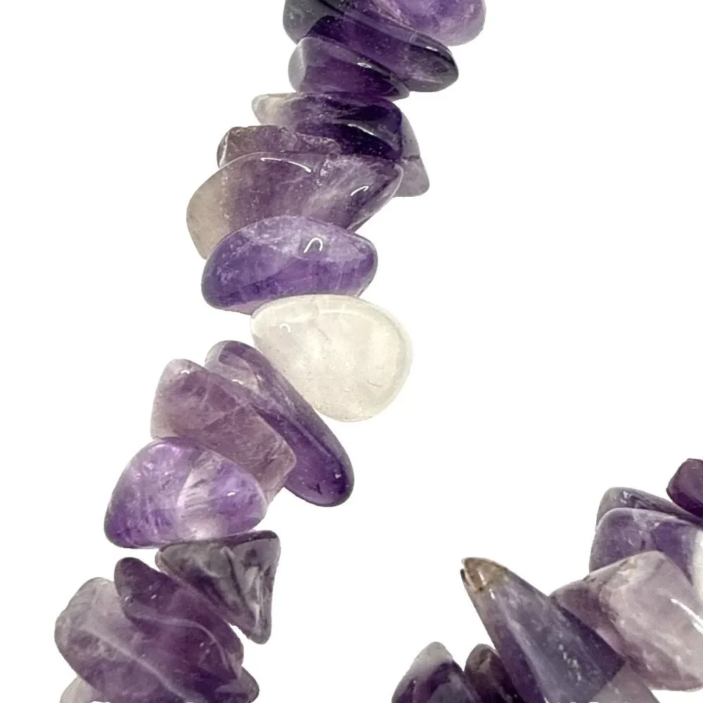 Vintage Amethyst Chip Necklace Long Strand Stone Boho Energy Protection Calming